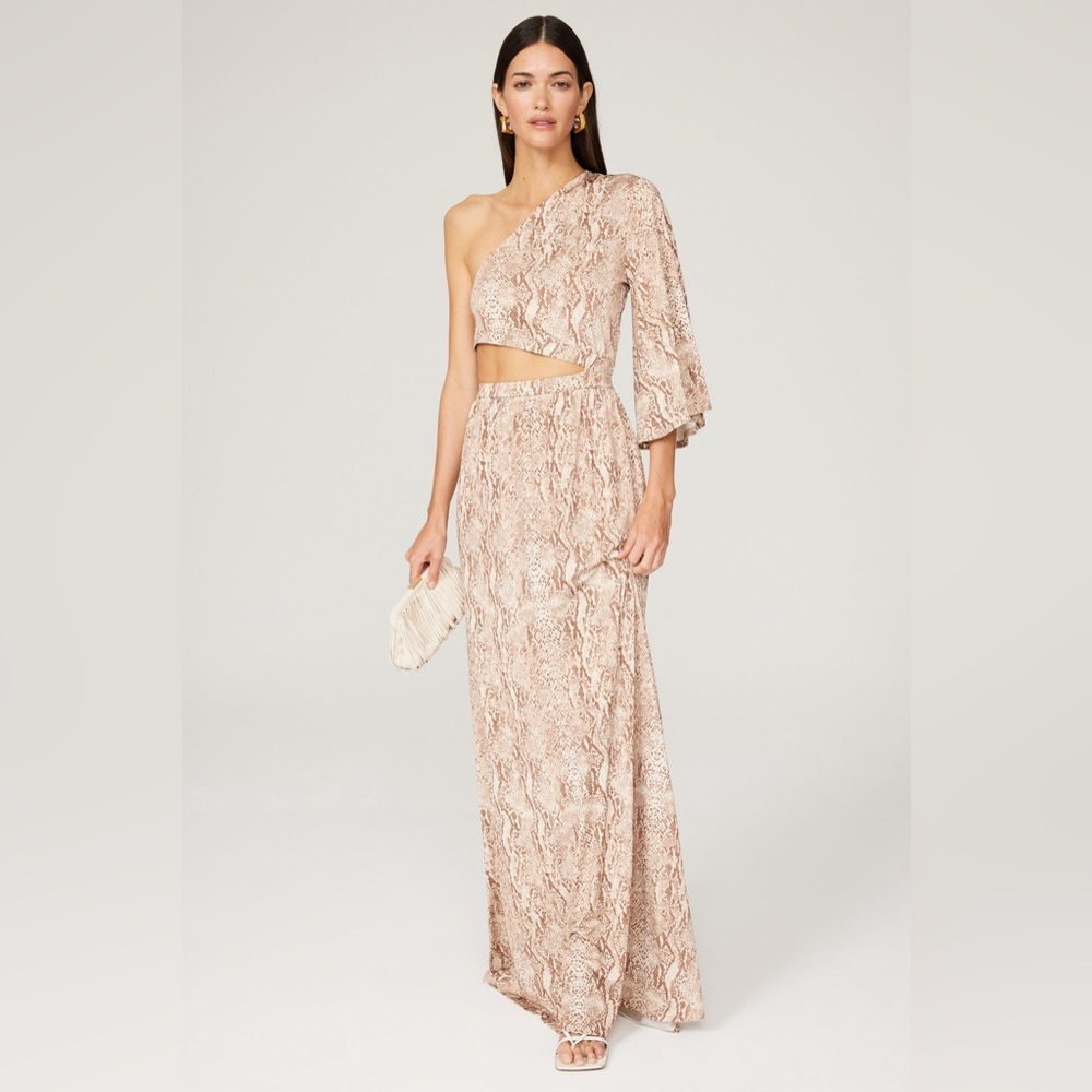 L’AGENCE Fontana Snake Print One Shoulder Asymmetrical Cut Out Maxi Dress NWT S